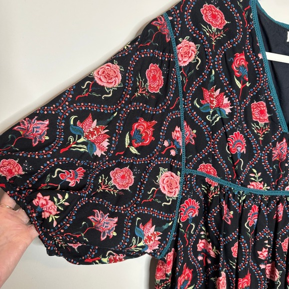 World‎ Market Floral Midi Dress Black Red Pink S/M Viscose Blend Bohemian - Picture 8 of 14